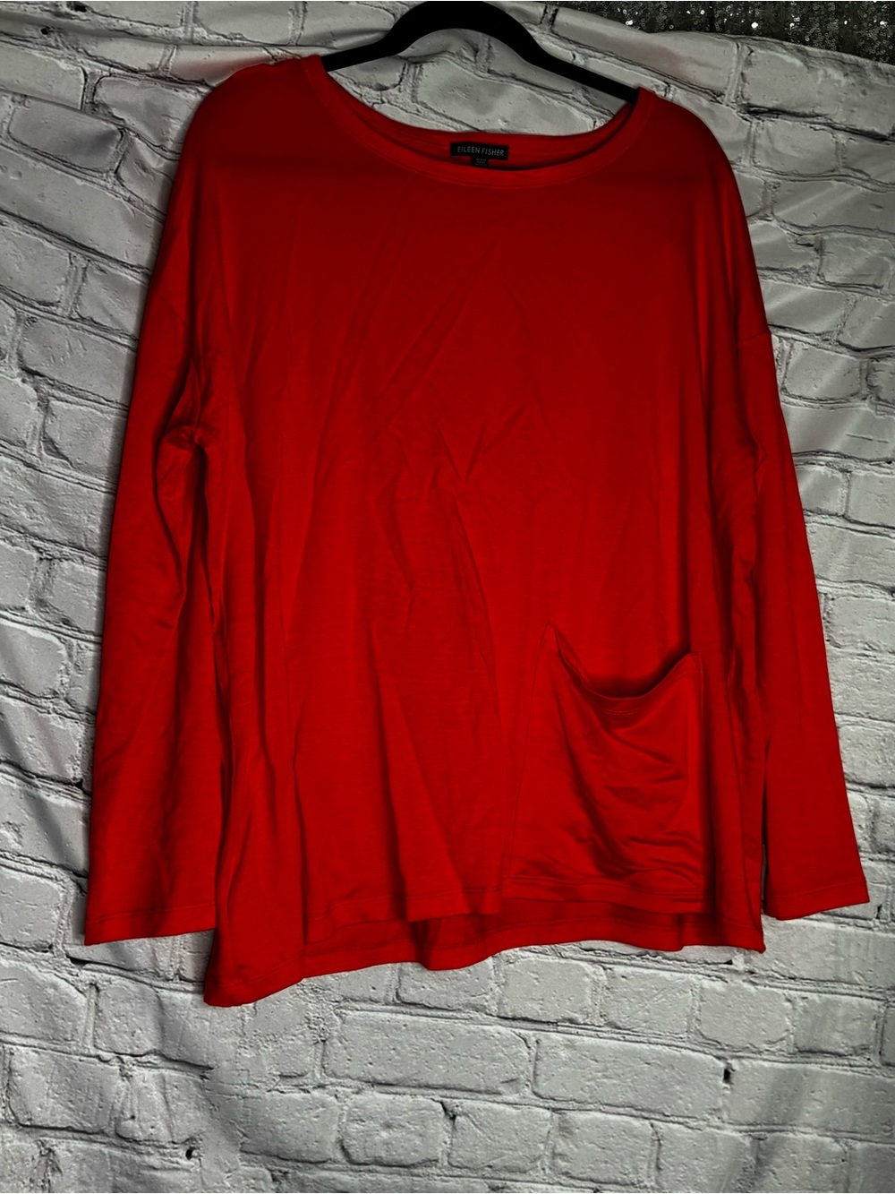 Eileen Fisher Tomato Red Orange Long Sleeve Jersey Knit Top Sz M Loungewear Luxe